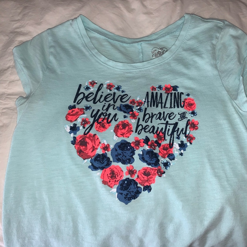 short sleeve blue shirt with heart!